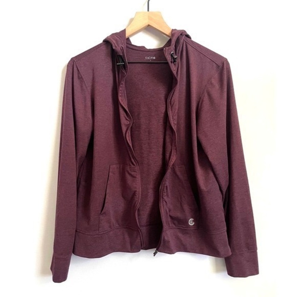 Johnny Was Calme Luxury Stretch Knit Zip Up Hoodie, Merlot Heather, NWOT
